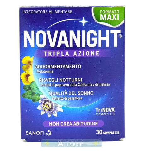 Novanight tripla azione sul sonno con Melatonina, Papavero della California, Melissa, Passiflora