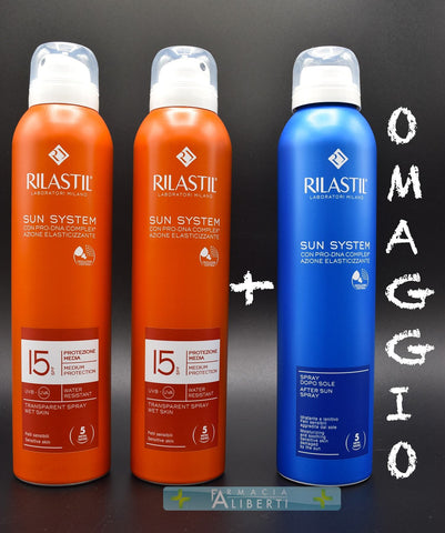 200 ml Solari Rilastil sun system spf 15, 30, 50+ spray - Compra due solari e il doposole è omaggio - Farmaciaalibertishop.it