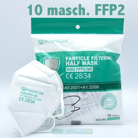 10 mascherine ffp2 certificate con elastico dietro la testa (D.P.I)