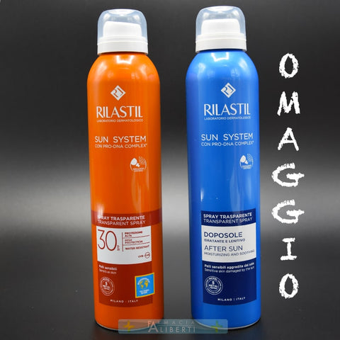 crema solare spray RILASTIL SUN SYSTEM SPF 50+/30/15 SPRAY TRASPARENTE+ doposole in omaggio